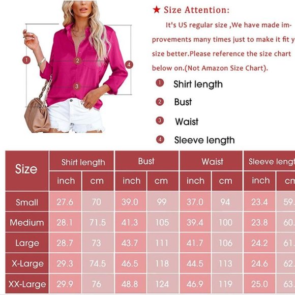 OMSJ Women's Button Down Shirts Satin V Neck Long Sleeve Casual Blouse Tops XXL - Picture 5 of 5